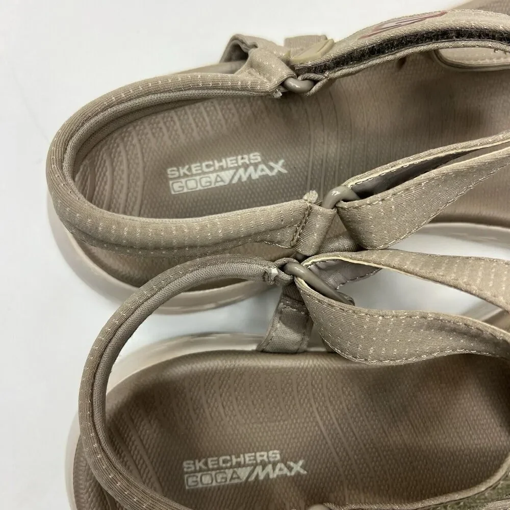 Skechers Goga Max Taupe Tan Sandals Size 11 Strappy Comfort Walking